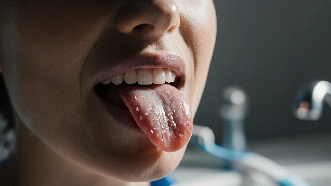 Jazyk cítí hrubý povrch na vnitřní straně řezáků.