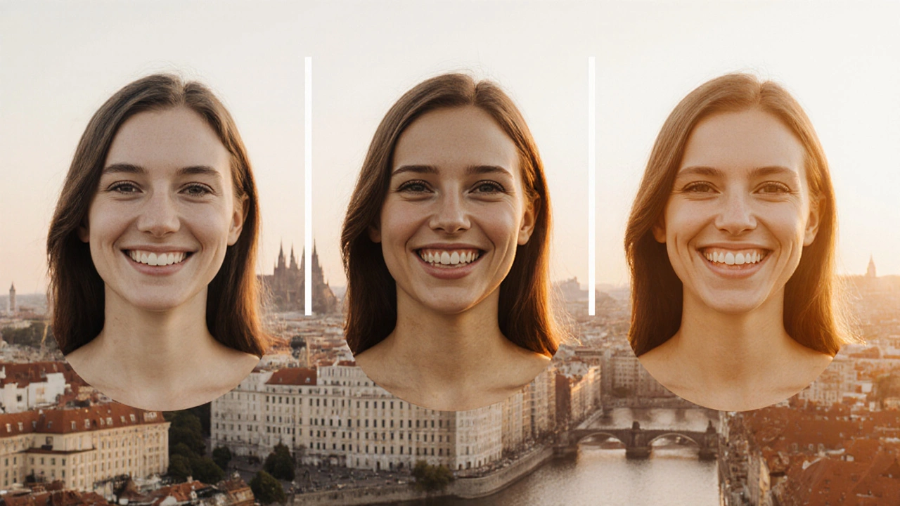 Timeline of teeth whitening results over months with maintenance and professional care.