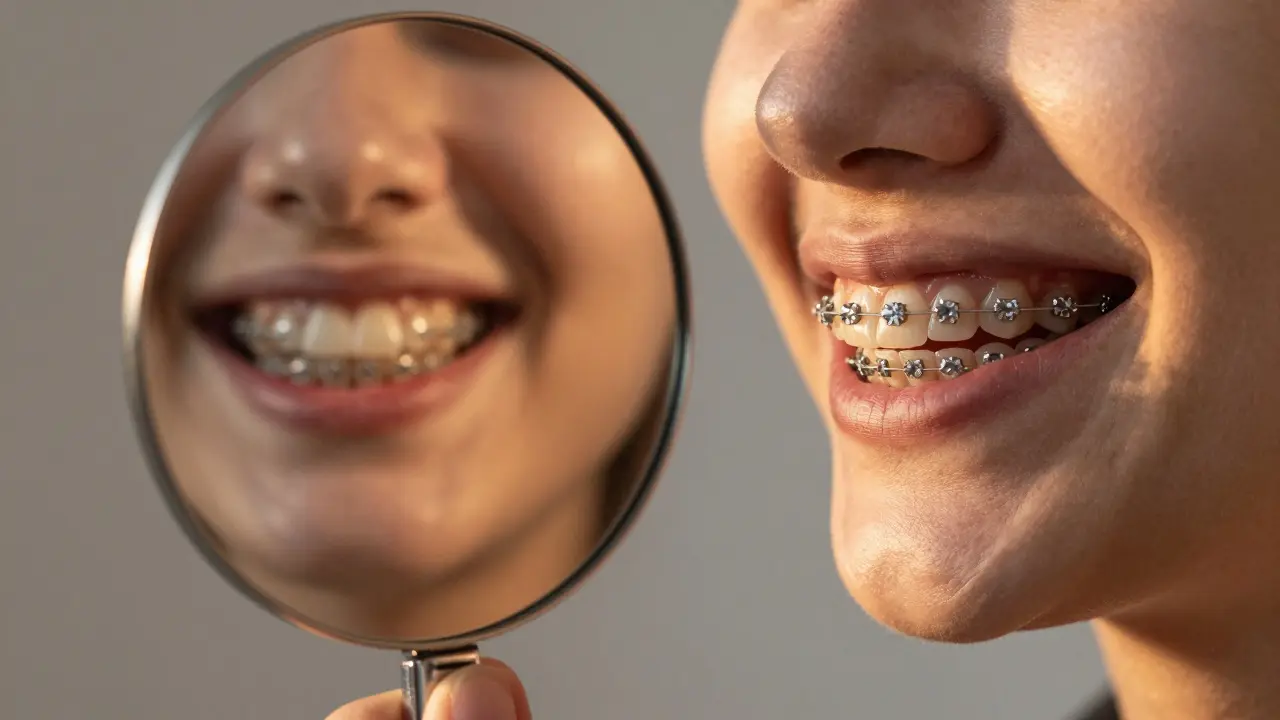 Před a po transformaci úsměvu s průhlednými sapphire rovnátky.