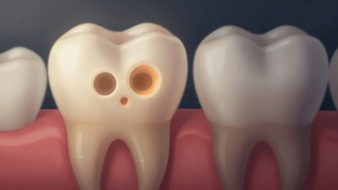 Zvětšený pohled na zubní sklovinu s otevírajícími se mikrokanálky během bělení.