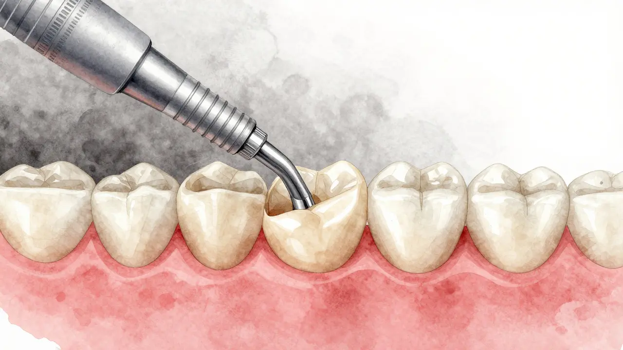 Time-lapse artistic representation of old composite veneer being replaced with a new one.