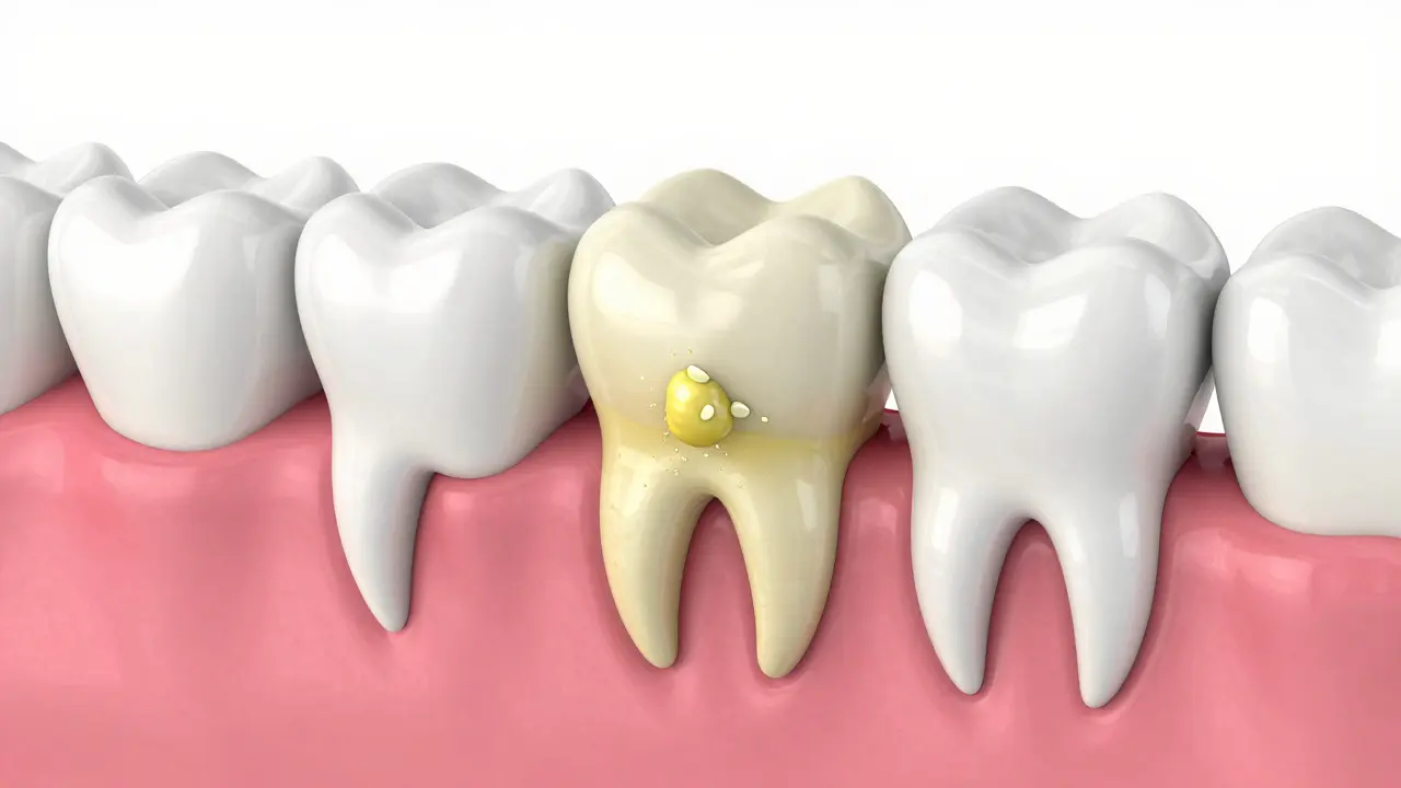 3D ilustrace hloubkového čištění vapy mezi zubem a dásní