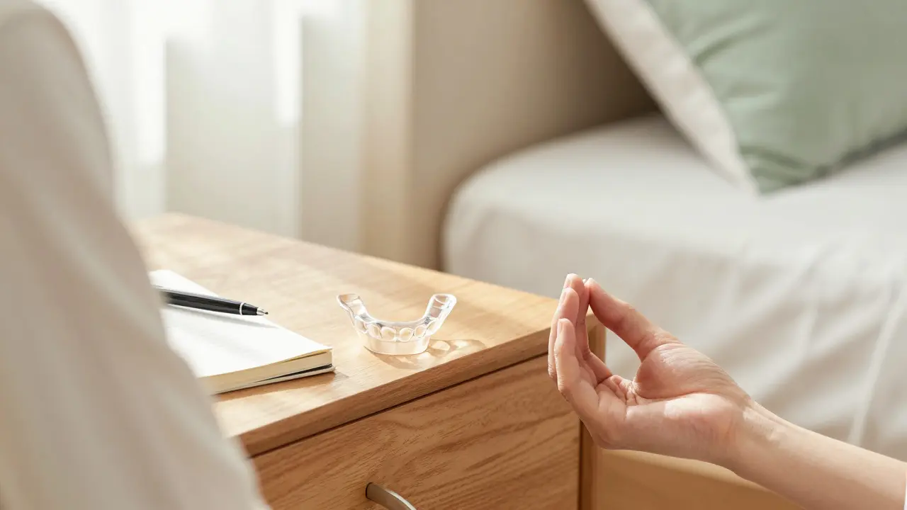 Klidná scéna s noční šinou a deníkem, symbolizující péči o psychiku a zdraví.