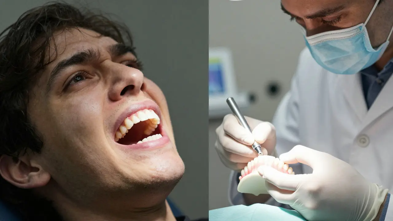 Srovnání nepohodlných levných plastových zubů a profesionálních keramických plátků.