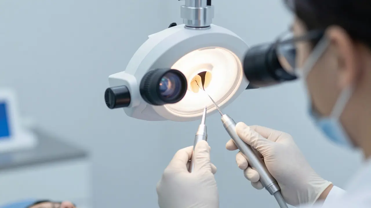 Stomatolog diagnostikuje prasklý zub pomocí světla