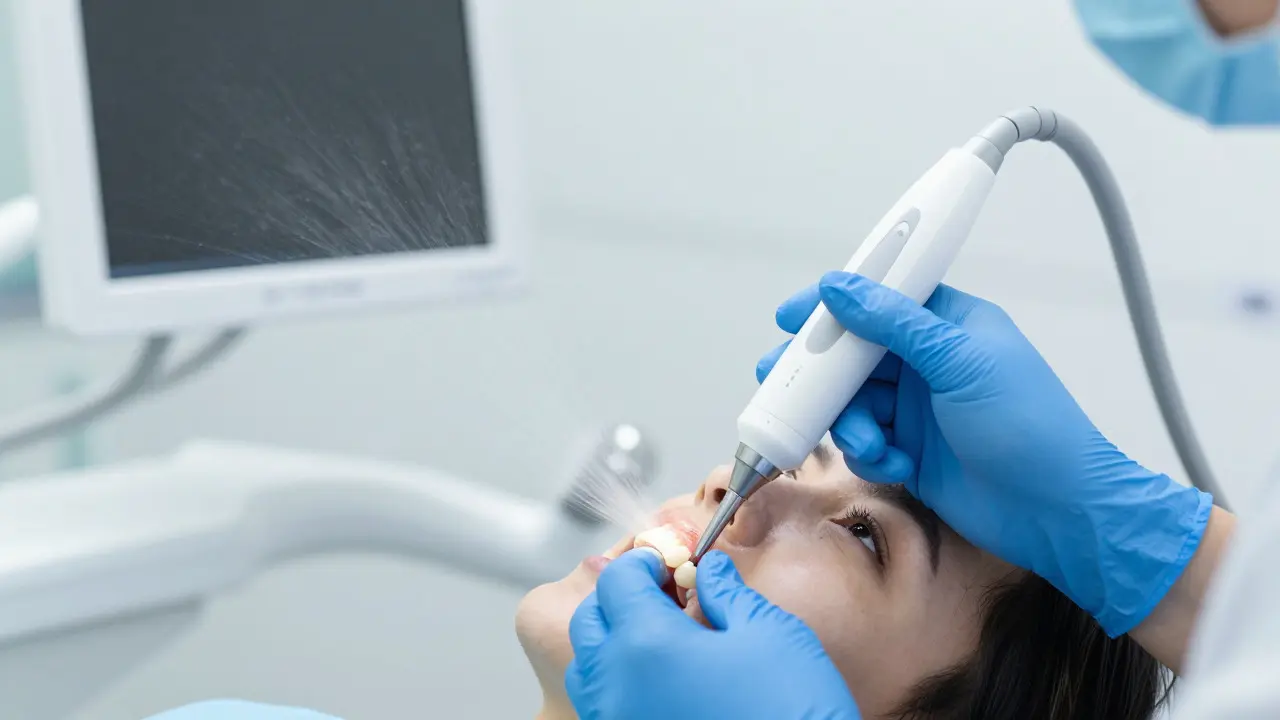Ultrazvukové čištění zubů u dentální hygienistky