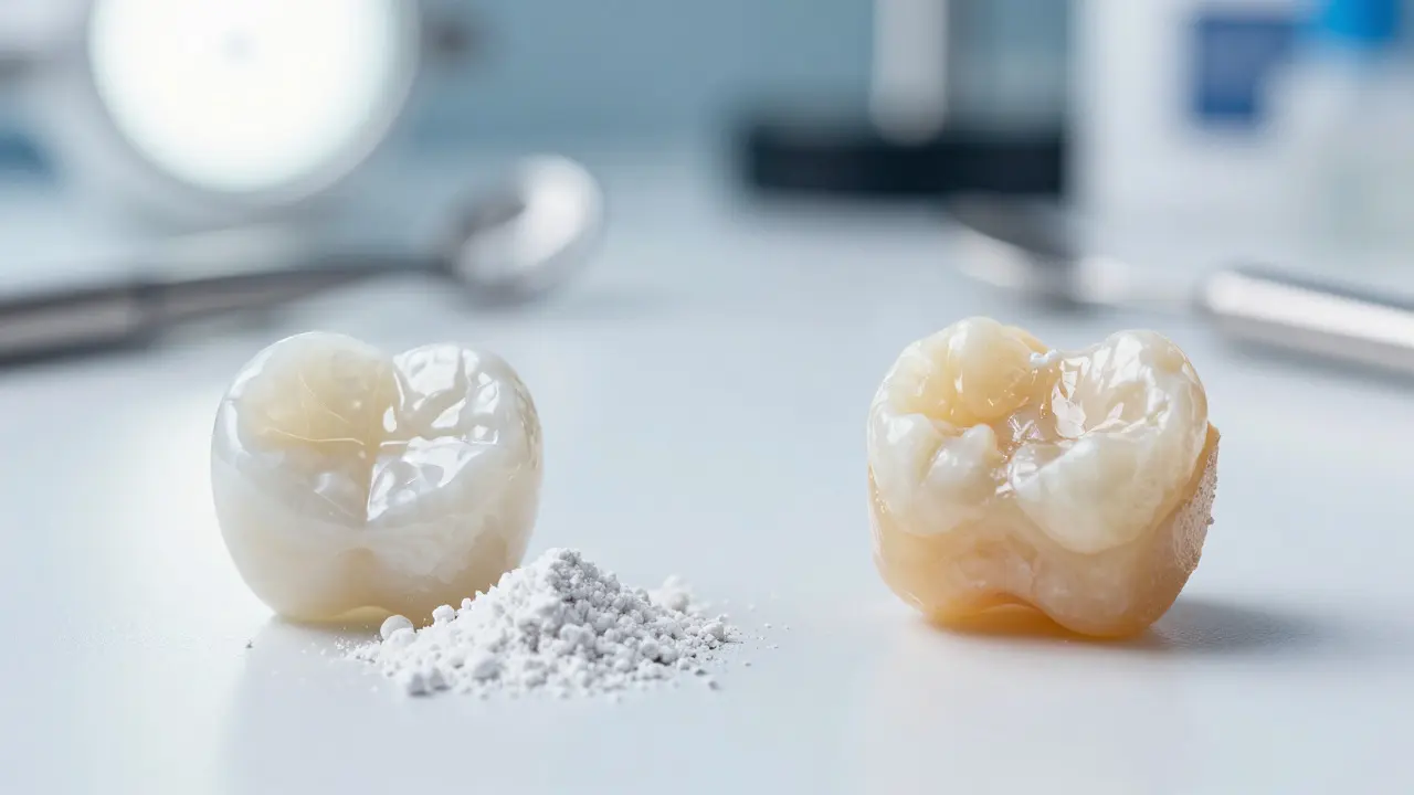Porovnání lesklé keramiky a matného kompozitu v laboratoři