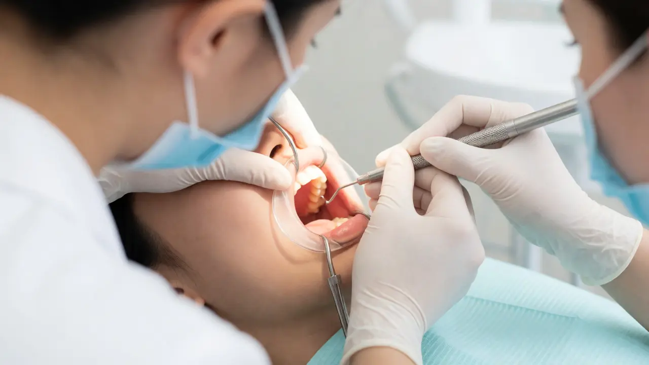 Zubní hygienista provádí ošetření parodontálních kapes
